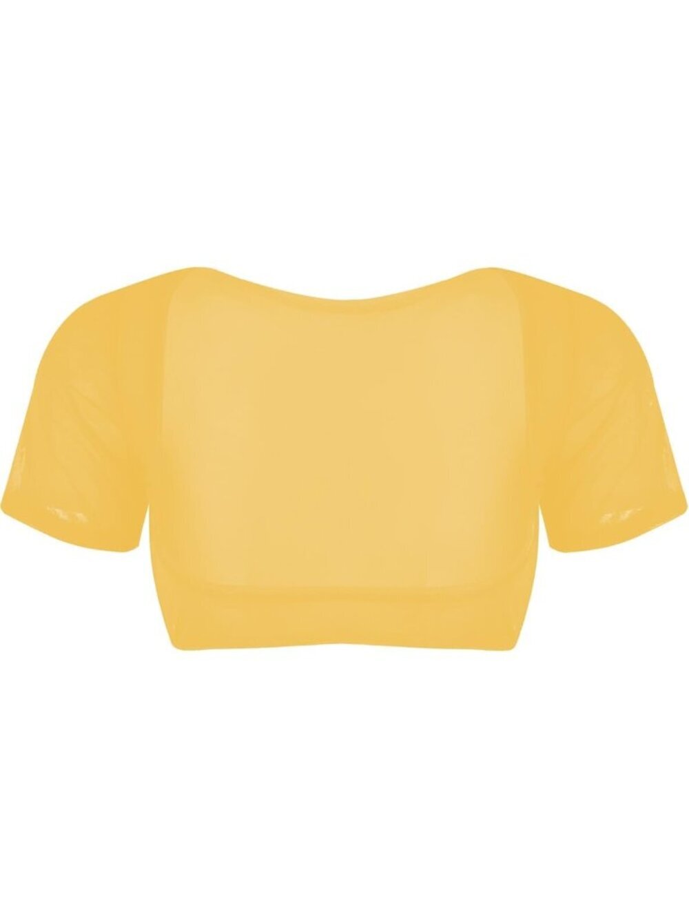 Women's Yellow Mesh Open Bust Short Sleeve Spandex Belly Dance Crop Top